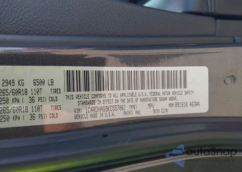 2019 Dodge Durango Sxt Plus Rwd из США, поврежденный, VIN 1C4RDHAG9KC557061